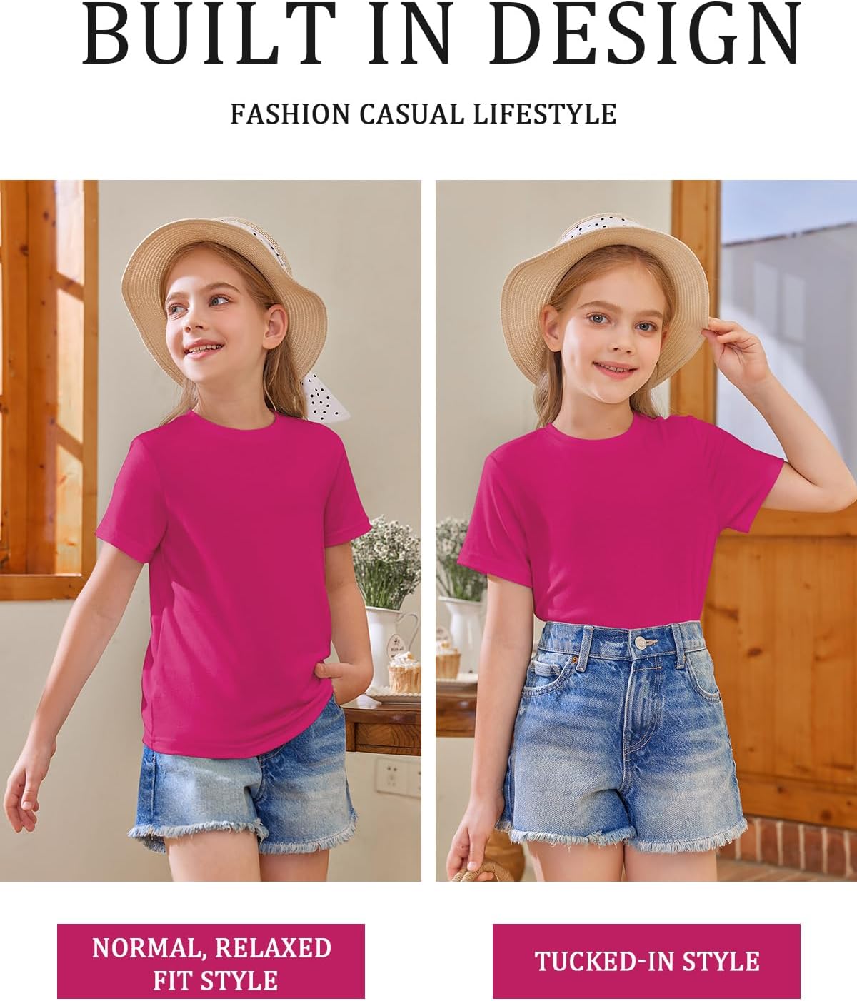 Girls Short Sleeve T Shirts Kids Summer Tops Crewneck Tees 5-14 Years - Image 2