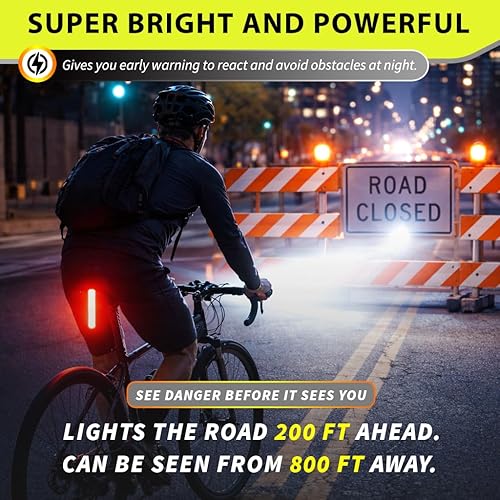 Miniatura 3 de BLITZU Juego de luces de bicicleta recargables USB-C 2023 con campana. Accesorios de bicicleta para conducción nocturna, ciclismo, potente faro