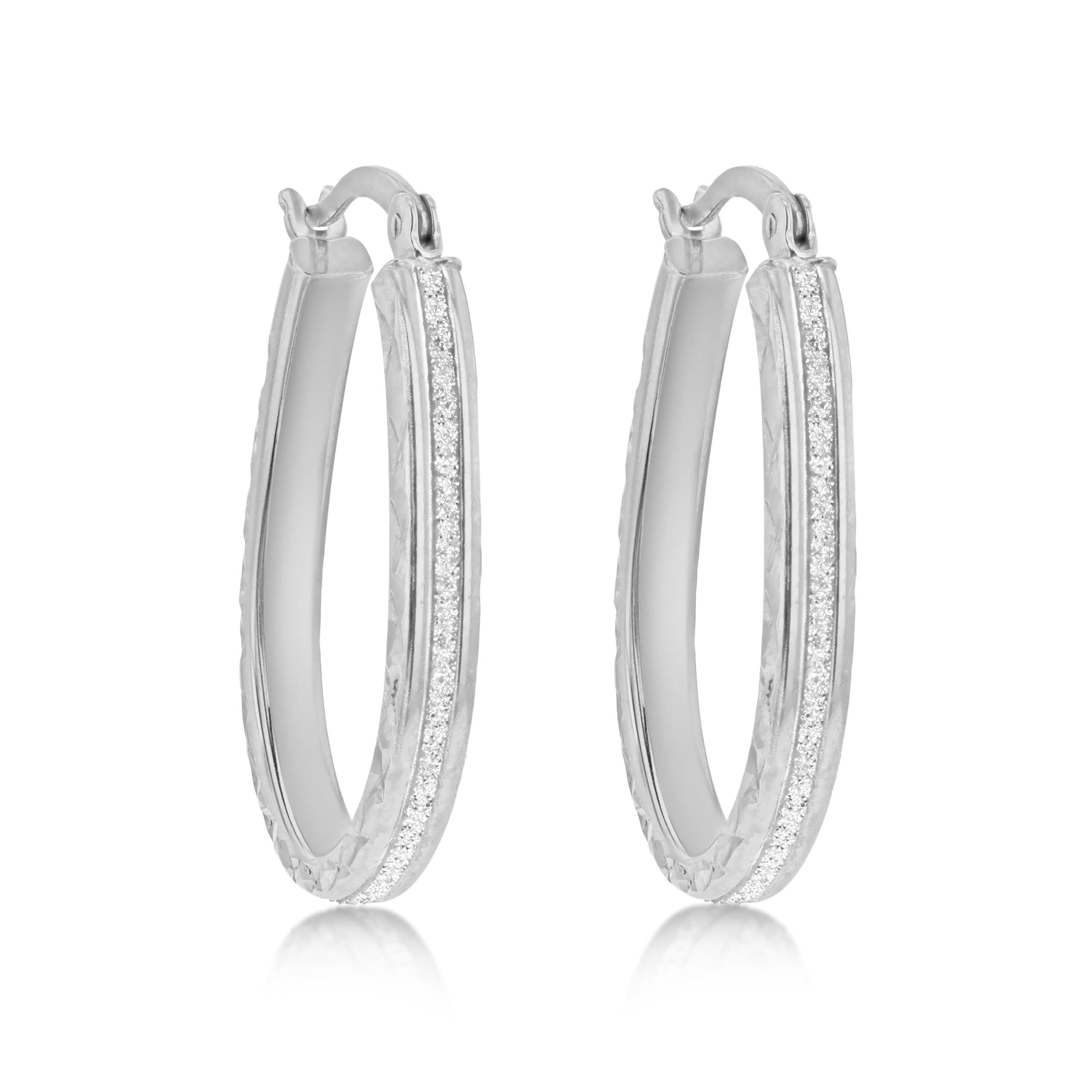 Amazon Essentials Sterling Silver Rhodium Plated Stardust Oval Hoop Creole Earrings