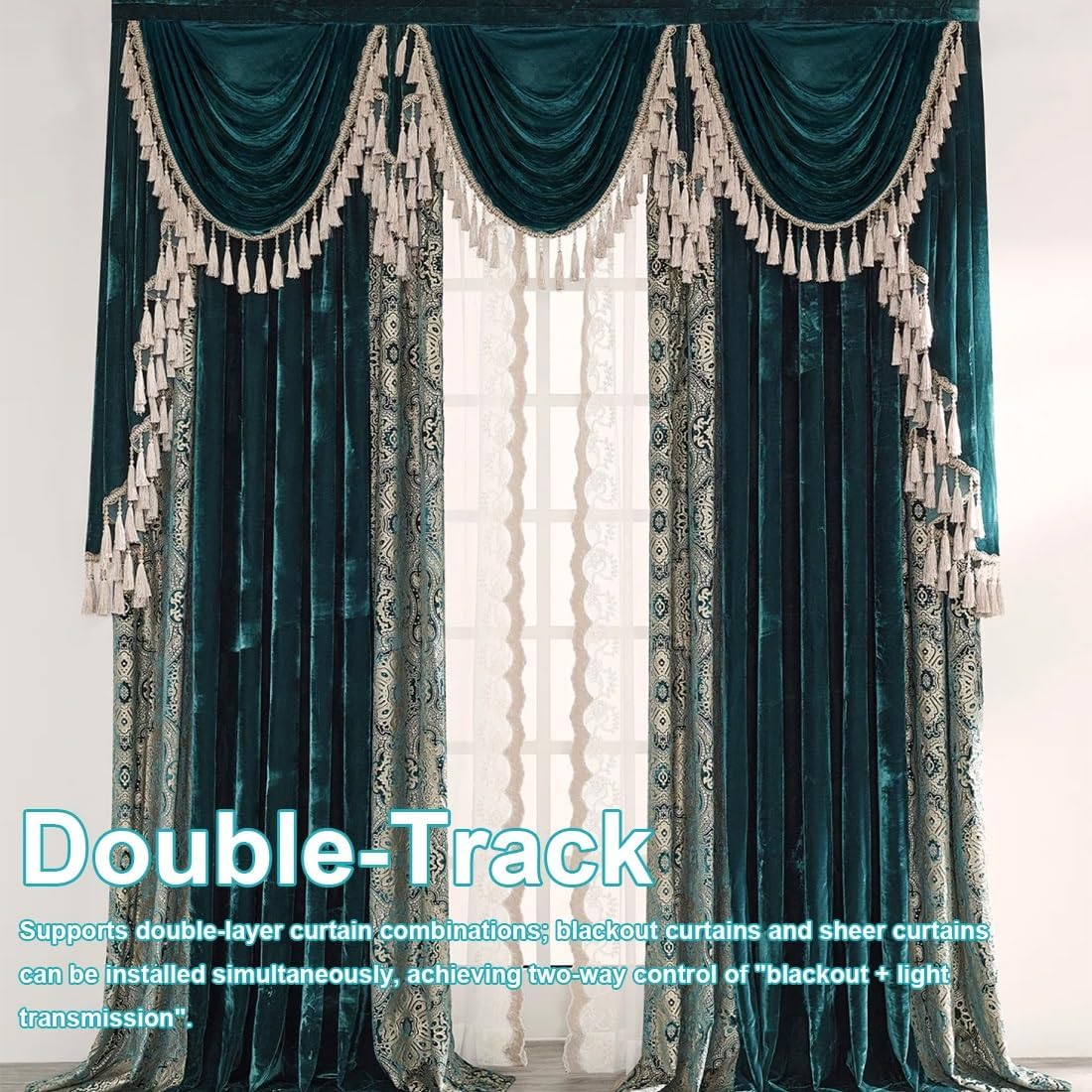 Double Curtain Track Ceiling Mount, Sliding Two Curtain Rail Track, Room Divider Rods for Bay Window/Bedroom/Closet, Silent, Straight, L 1.6FT-13FT(White,280cm/9.2FT)