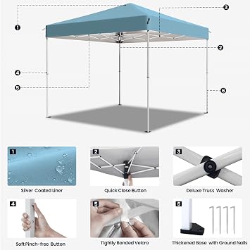 8x8 Pop Up Canopy Tent,Outdoor Canopy with Carry Bag,Easy Up Canopy with 3 Adjustable Height,Outdoor Gazebo Straight Legs,UPF 50+ Event Shelter Tents for Parties,Camping,Market,Patio(Sky Blue)