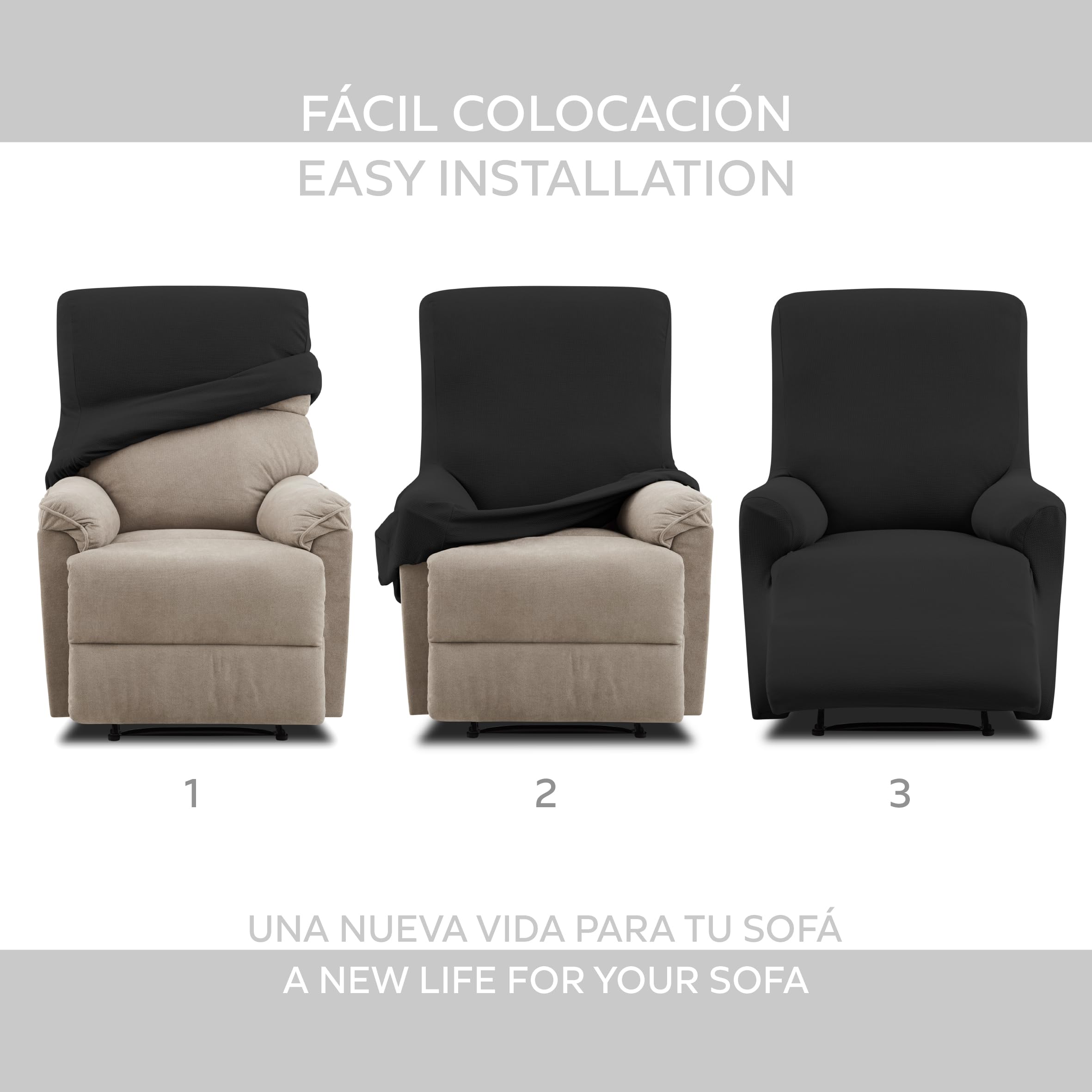 Copripoltrona Con Orecchie Teide - Copertura Elasticizzata 1 Posto Per Poltrona, Colore Avorio - Foto 5