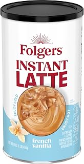 Folgers French Vanilla Instant Latte Mix 16oz - Creamy Sweet Hot or Iced Coffee, Quick Easy Prep