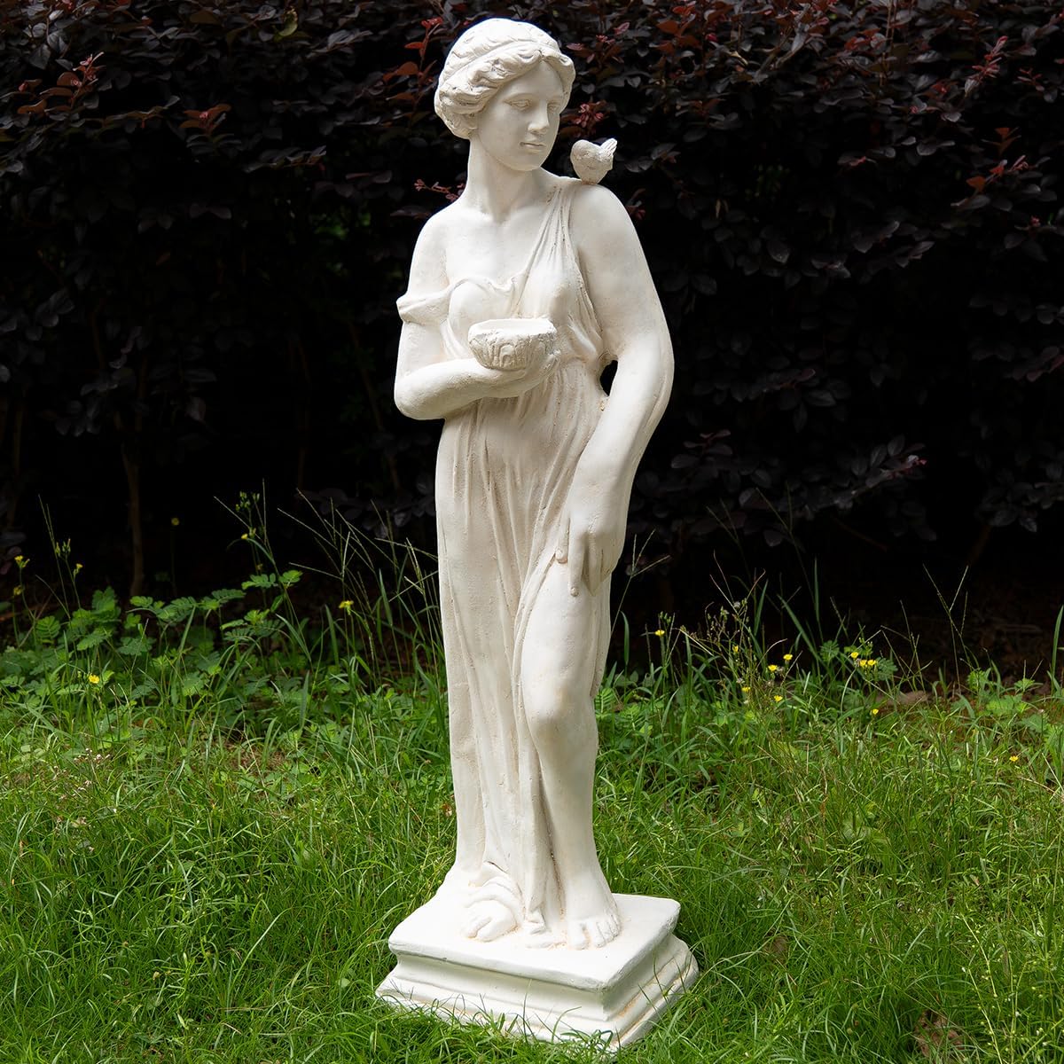 Outdoor Statue with Birdbath Bird Bath Bowl, Nymph Sculpture Goddess of Greek Mythology Roman Style for Patio Yard Lawn Porch Decor, Grey (Nymph)