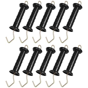 ABuff 10 Pack Plasitc Electric Fence Gate Handles Insulators Ranch Fences Accessories, Simple Tension Gate Handle with Spring for Electric Fence, Black