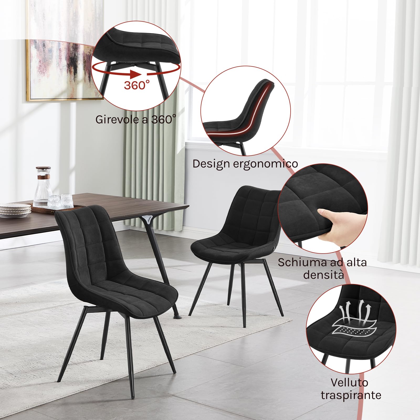 WOLTU Set di 4 Sedie per Sala da Pranzo. Sedie da Cucina con Schienale