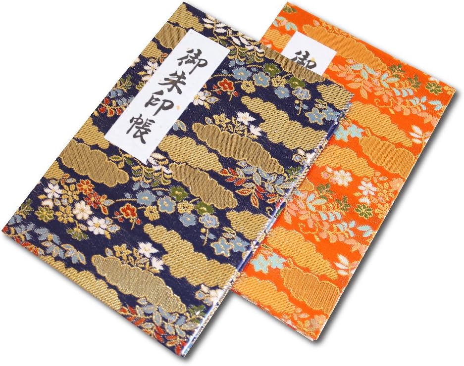 [HOTOKUDO] 'Goshuin-cho' Japanese pilgrimage stamp(note)book with protective cover. (Bellows type, Orange. 40 pages, Brocade. H: 6.42" W: 4.41", (import japan))