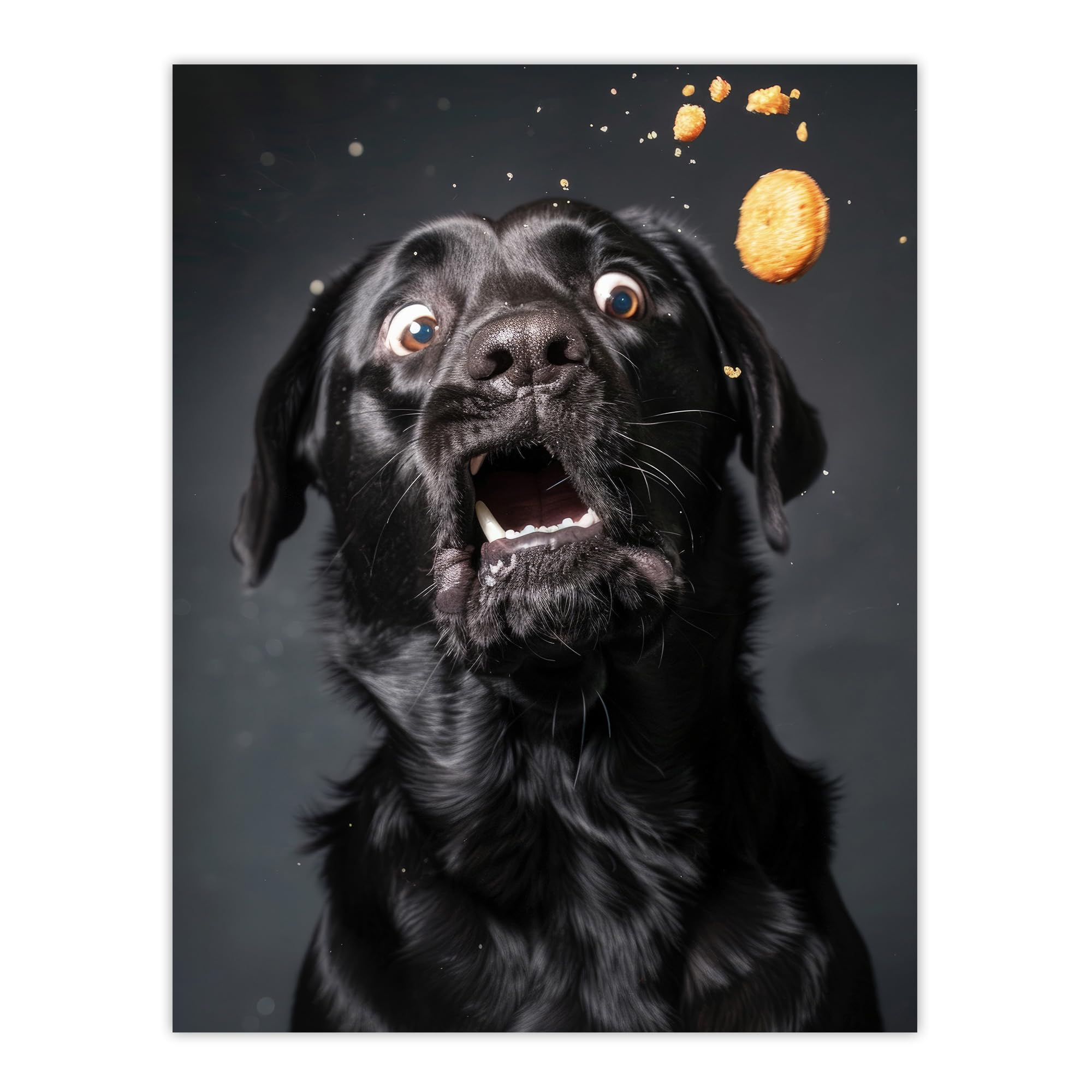 Artery8 Funny Black Labrador Dog Lover Treat Catch Photo For Living Room Extra Large XL Wall Art Poster Print