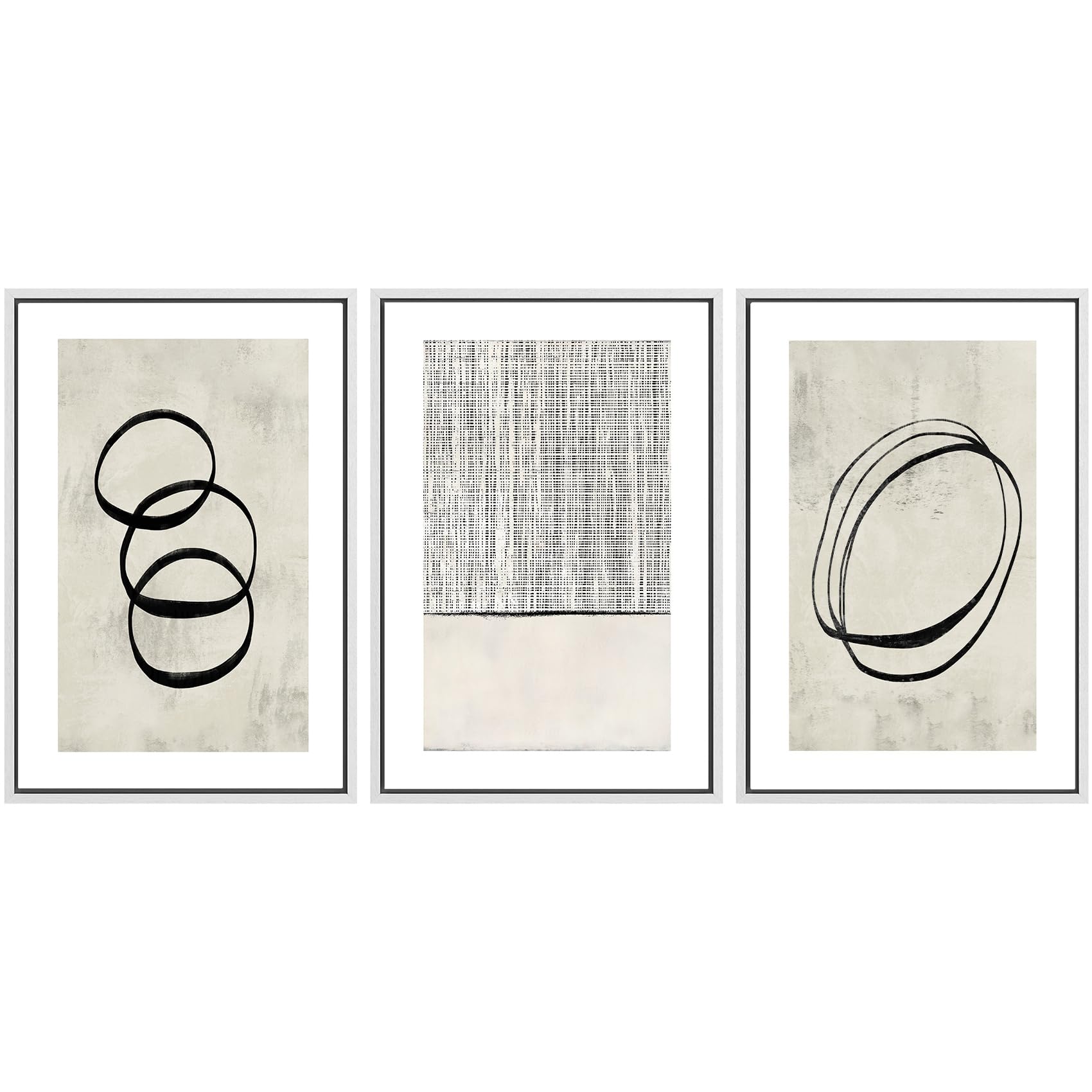 SIGNWIN Framed Canvas Print Wall Art Set Blue White Grunge Geometric Pattern Abstract Shapes Cozy Neutral Decorative Contemporary Minimal for Living Room, Bedroom, Office - 24"x36"x3 Natural — view 16