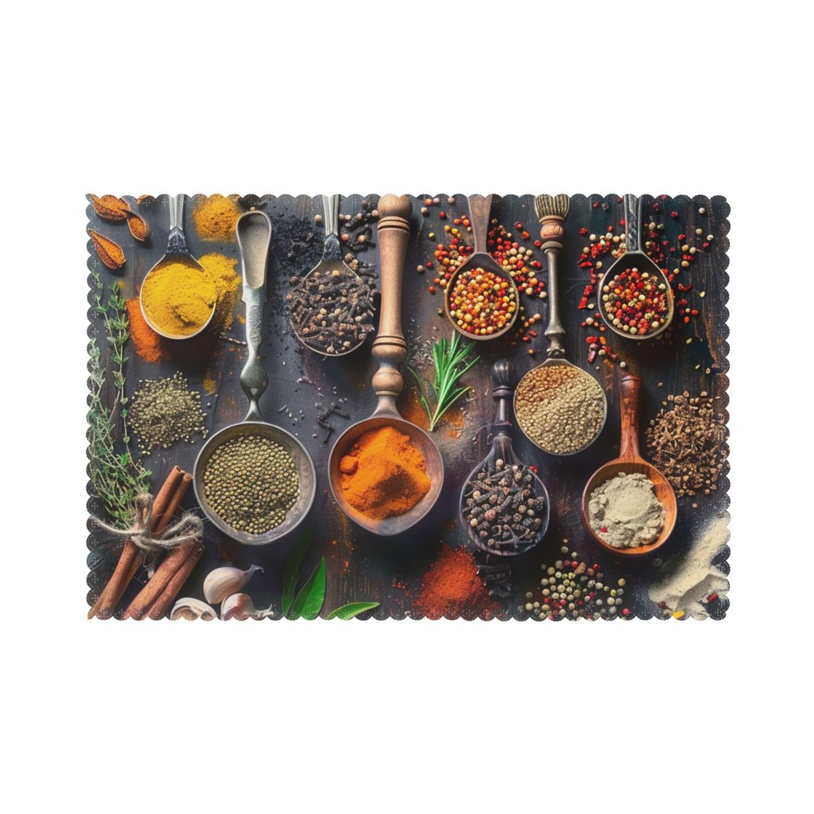 Aqrjlpo Spices Washable Placemats Set Of 6, Prints Heat Resistant Non-Slip Table Place Mats For Morden Decor Dining Wedding,45X30 Cm