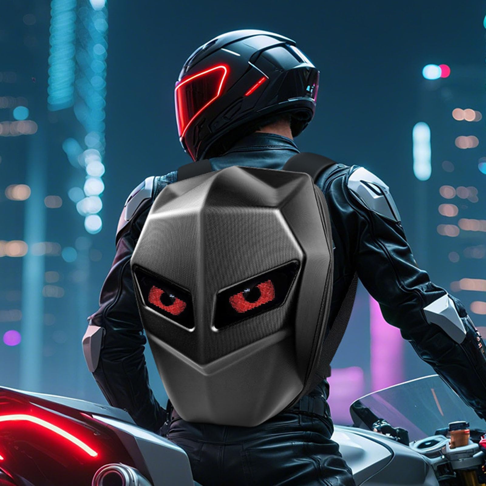 Naroote Zaino per Moto a LED, Schermo a Colori Programmabile Fai-da-te da 20 Litri Zaino per Laptop Impermeabile con Spallacci Regolabili, per Viaggi in Bicicletta (BLACK)