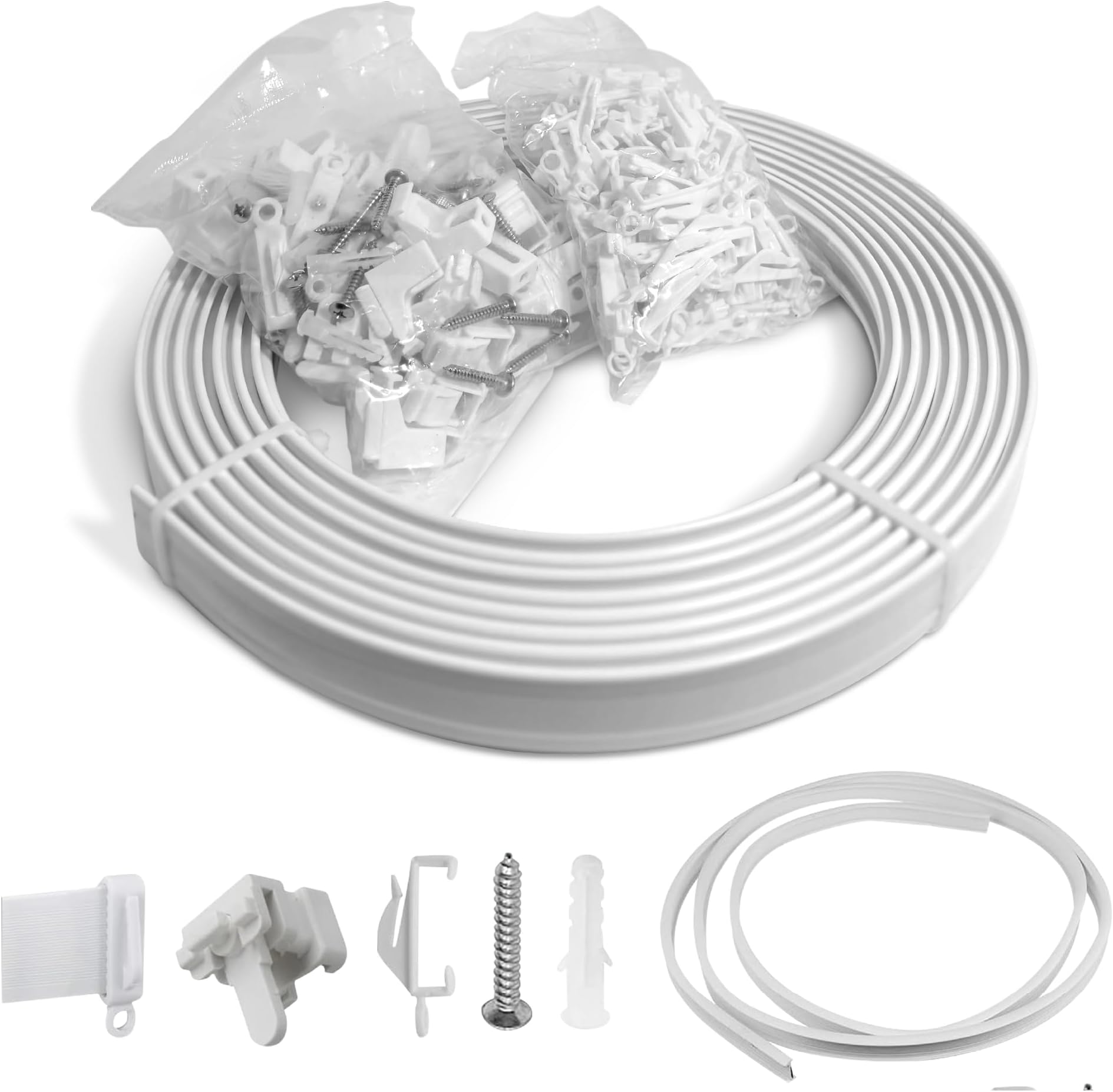 REMI TOOLS LTD 6 Meter/20 FT Plastic Curtain Track Glider Rail For Straight And Bay Windows (24 Bracket, 12 Ends, 80 Gliders, 24 Screws)