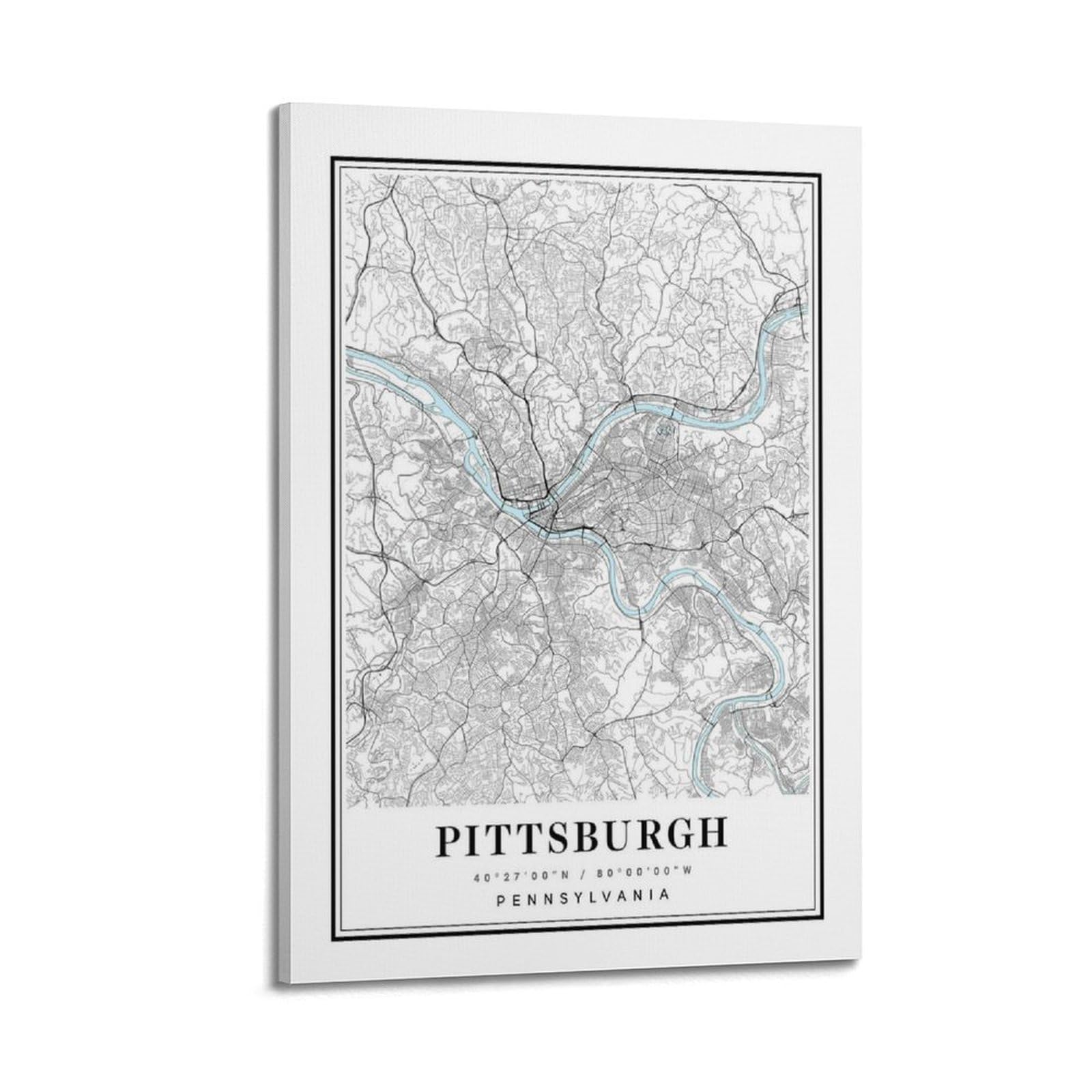 xiaoxiaoshen Pittsburgh Pennsylvania Map Canvas Poster Wall Art Prints Room Aesthetic Murals Bedroom And Living Decorations 24x36inch(60x90cm)