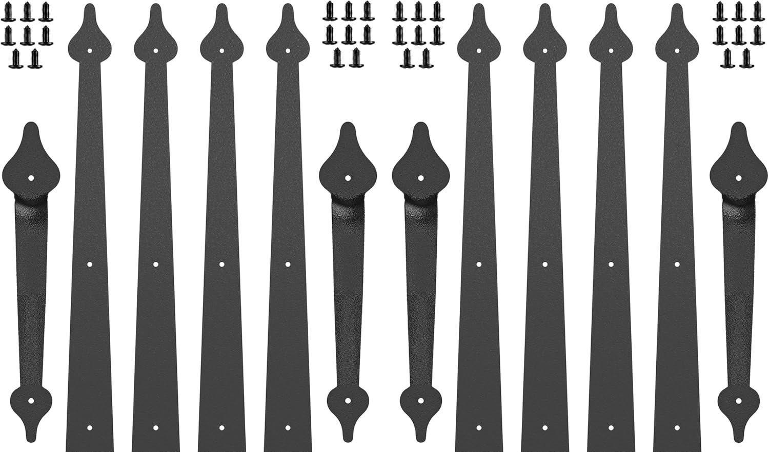 Decorative Garage Door Hardware Kit Carriage House Accents 8 Hinges and 4 Handles for 2 Car Garage, Screw Mounted, Black Steel