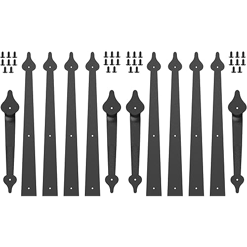 Decorative Garage Door Hardware Kit Carriage House Accents 8 Hinges and 4 Handles for 2 Car Garage, Screw Mounted, Black Steel
