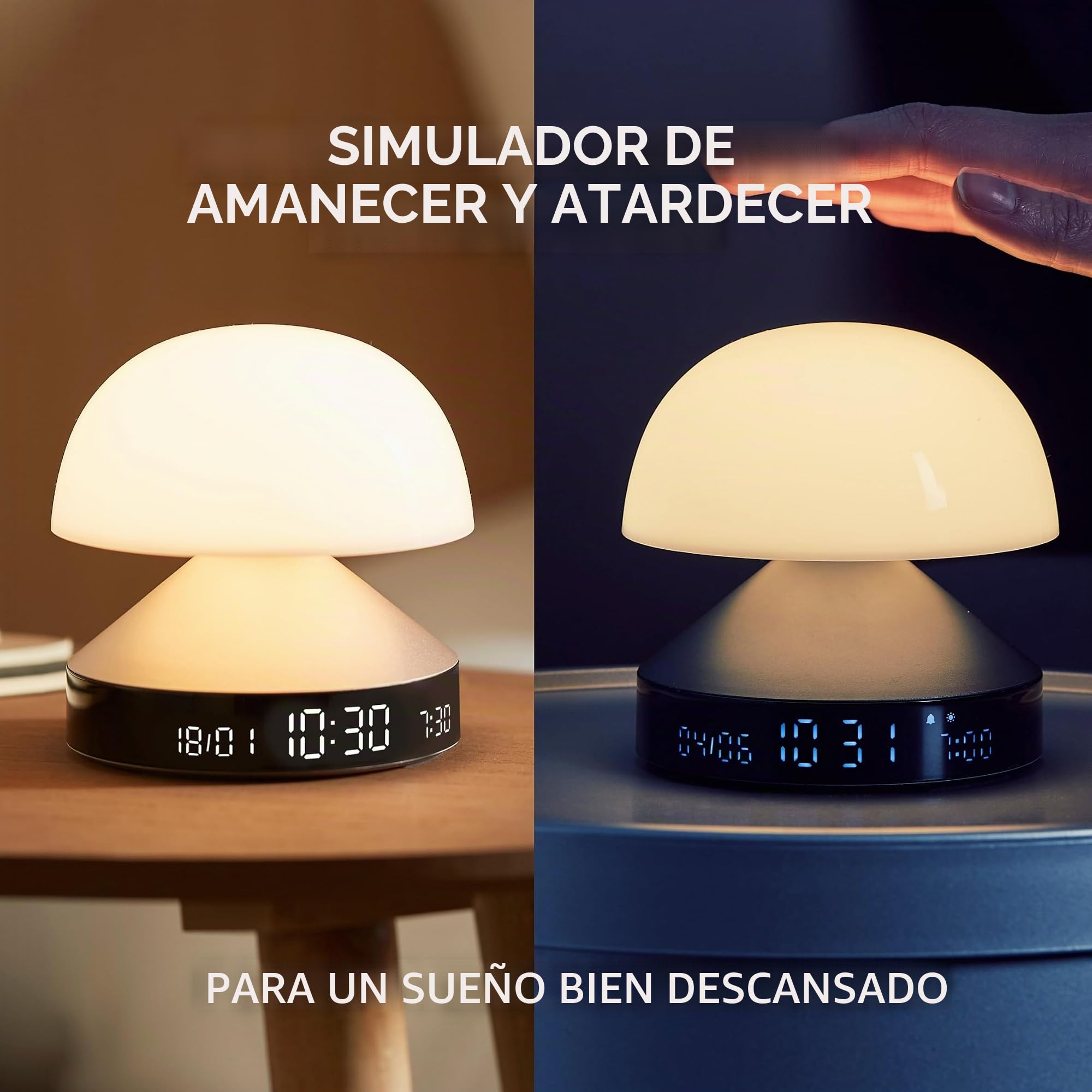 Lexon Mina Sunrise Despertador Luminoso de mañana, simulador de Amanecer y anochecer, 5 Sonidos Naturales, lámpara de Noche LED, luz Nocturna y Terapia de luz - Metal Oscuro