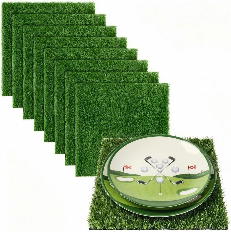 XLX TURF 8-Pack 12x12 Artificial Grass Square Mats - Realistic Fake Turf Placemats for Sports Parties, Golf, Football, Table Centerpieces & Crafts
