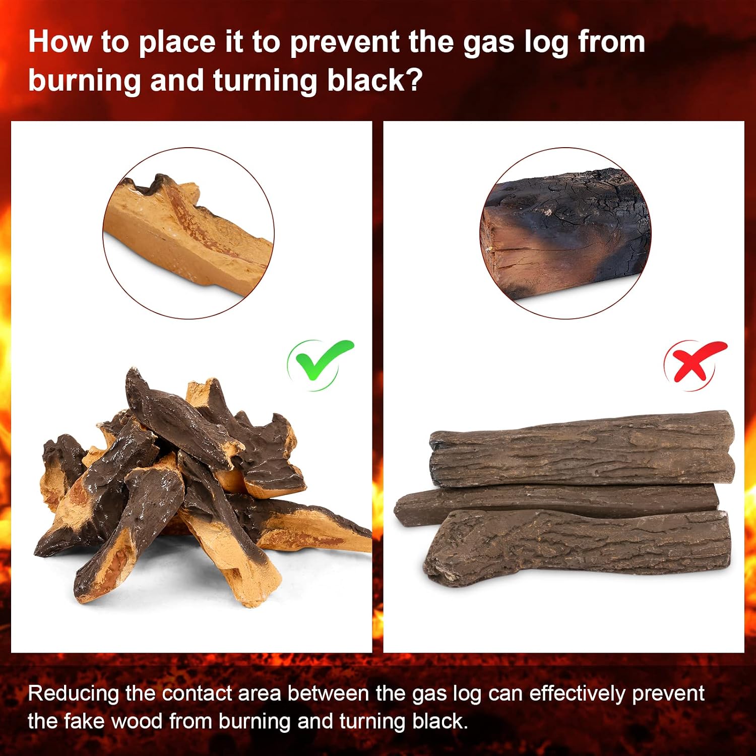 Utheer Gas Fireplace Logs, 6pcs Gas Logs for All Type Fireplace and Fire Pit, Firebowl, Vented, Gel, Ventless, Electric, Gas Inserts, Weathered Ceramic Logs for Indoor and Outdoor Gas Fireplace
