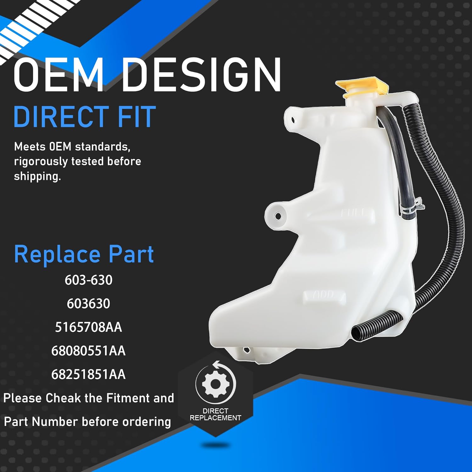 Engine Radiator Overflow Coolant Reservoir Tank with Cap Compatible with 2011-2024 Dodge Durango Jeep Grand Cherokee V6 3.6L V8 5.7L Replaces 603-630 603630 5165708AA 68080551AA 68251851AA