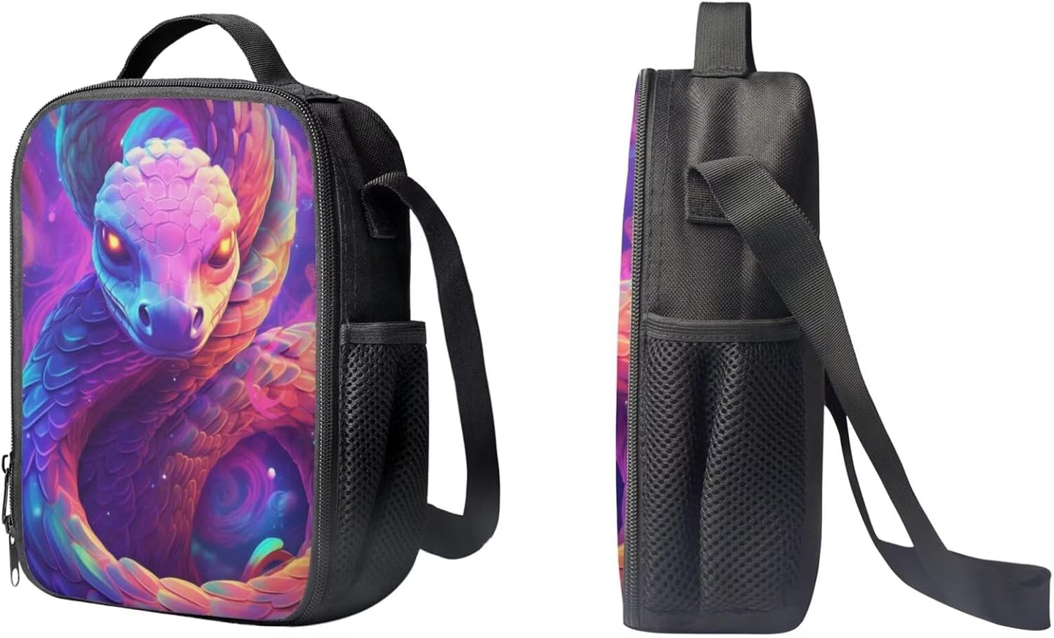 PinUp Angel Purple Red Snake Backpack For Kids School Bag With Lunch Bag and Pencil Bag, Cool Magical Animal Bag For Children Boys and Girls Bookbag