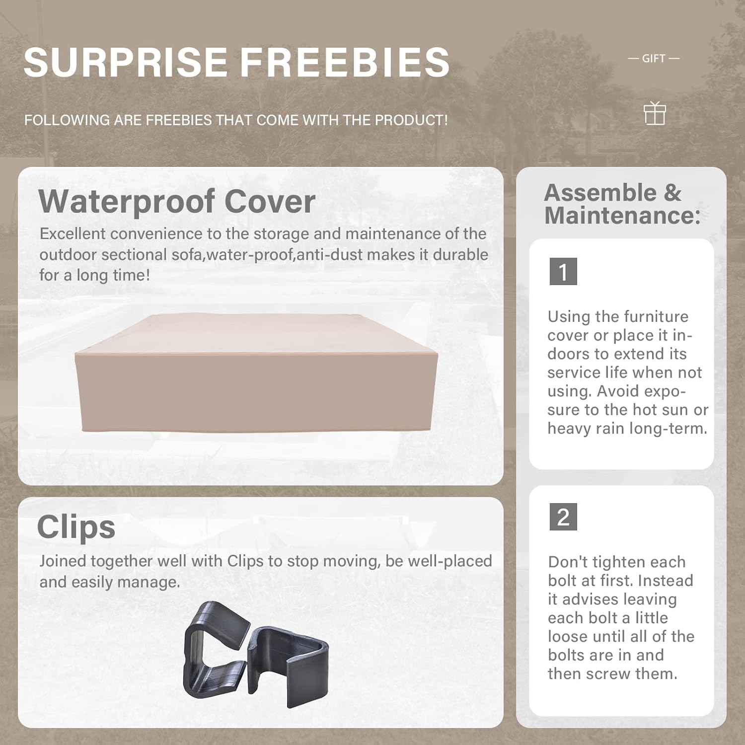 Valita Wicker Patio Furniture Set 4 Pieces Outdoor Sectional Conversation Sofa Set with Storage Box and Glass Table with Cushions and Furniture Covers, Khaki