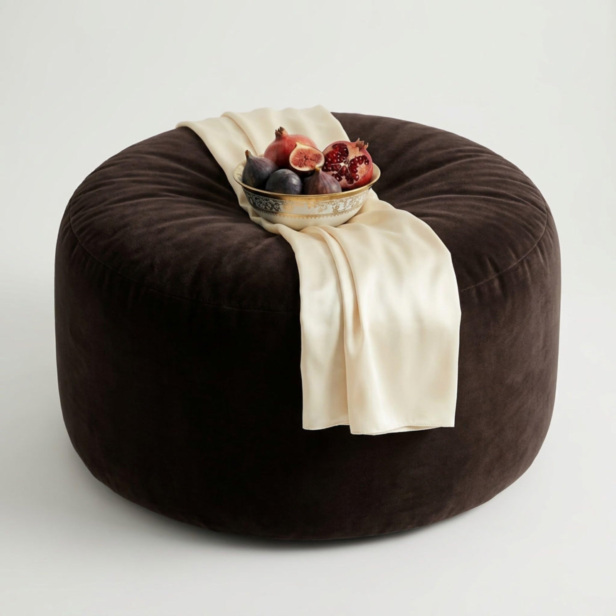 Kosiproducts Velvet Beanbag Ottoman Round Circle Footstool Pouf Chair Pouffe soft luxury Polyester, Polysterene Beads Filled (Chocolate, [45cmx45cmx45cm)