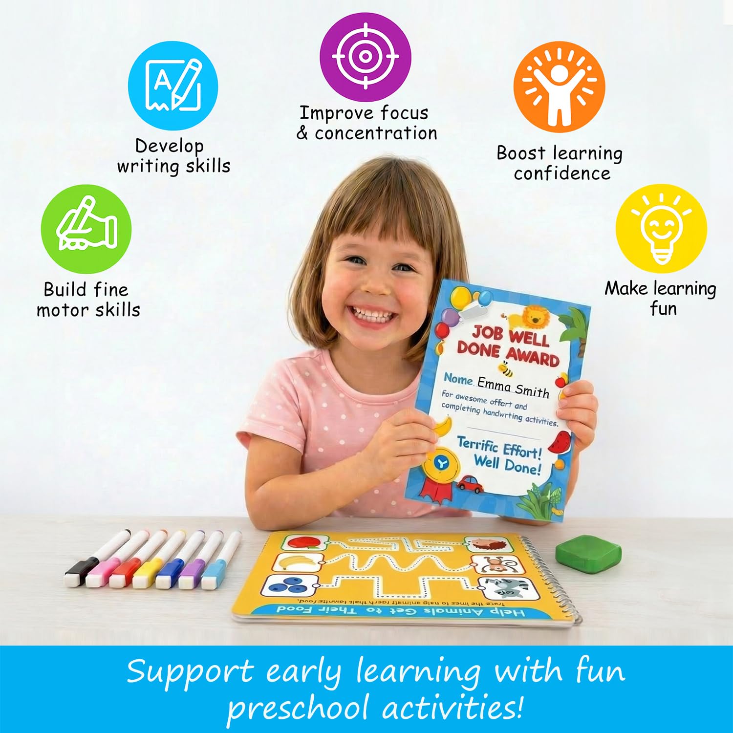 53 piezas de libro de trazado Simply magic I Can Write para niños de 3 a 5 años, borrado en seco, libro de trabajo preescolar, seguimiento del alfabeto ABC, práctica de escritura a mano para niños