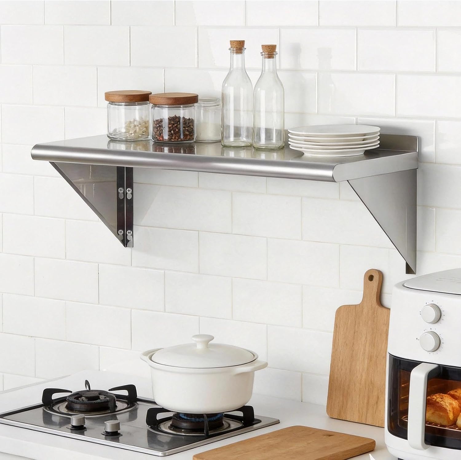 APLSS NSF All 430 Stainless Steel Wall Shelf 14 x 36 Inches 230 lb, Floating Mount Rack for Commercial & Residential Use