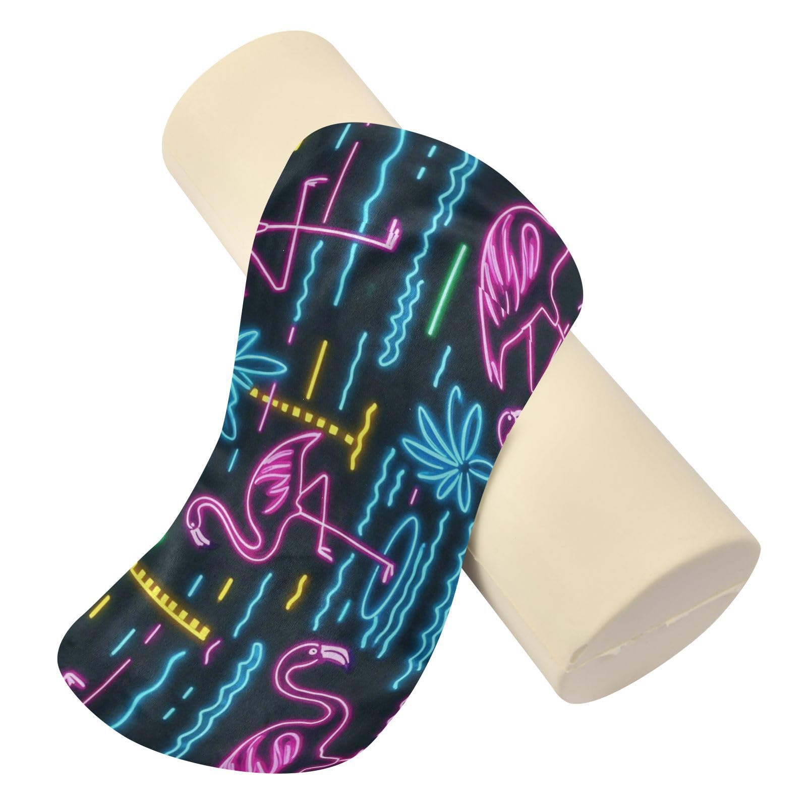 miaozhen Summer Neon Flamingo Coconut Tree 17 Inch Round Pillow Insert Decorative Bolster Pillows for Sofa Rollo Cervical para dormir 5.5''x17''