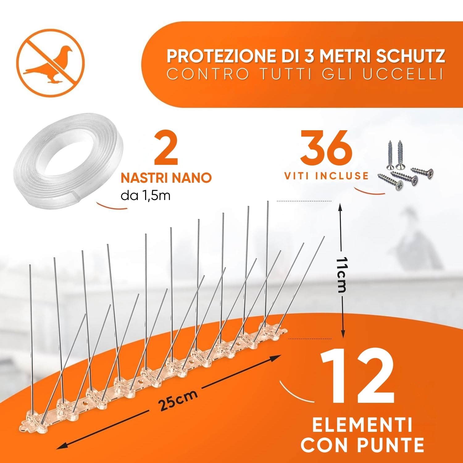 WERKTAL Dissuasore per Piccioni – Repellente Efficace e Durevole in Acciaio Inox [3 metri] – Protezione Anti Uccelli per Balcone e Finestre