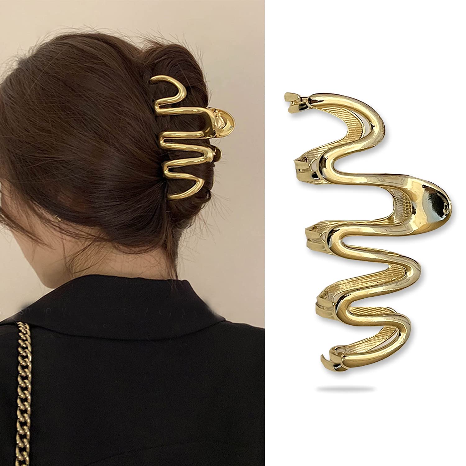 Sculptural Gold Wave Hair Claw Clip - Elegant Hold Wavy Gold Claw Clip - Etsy main image 3
