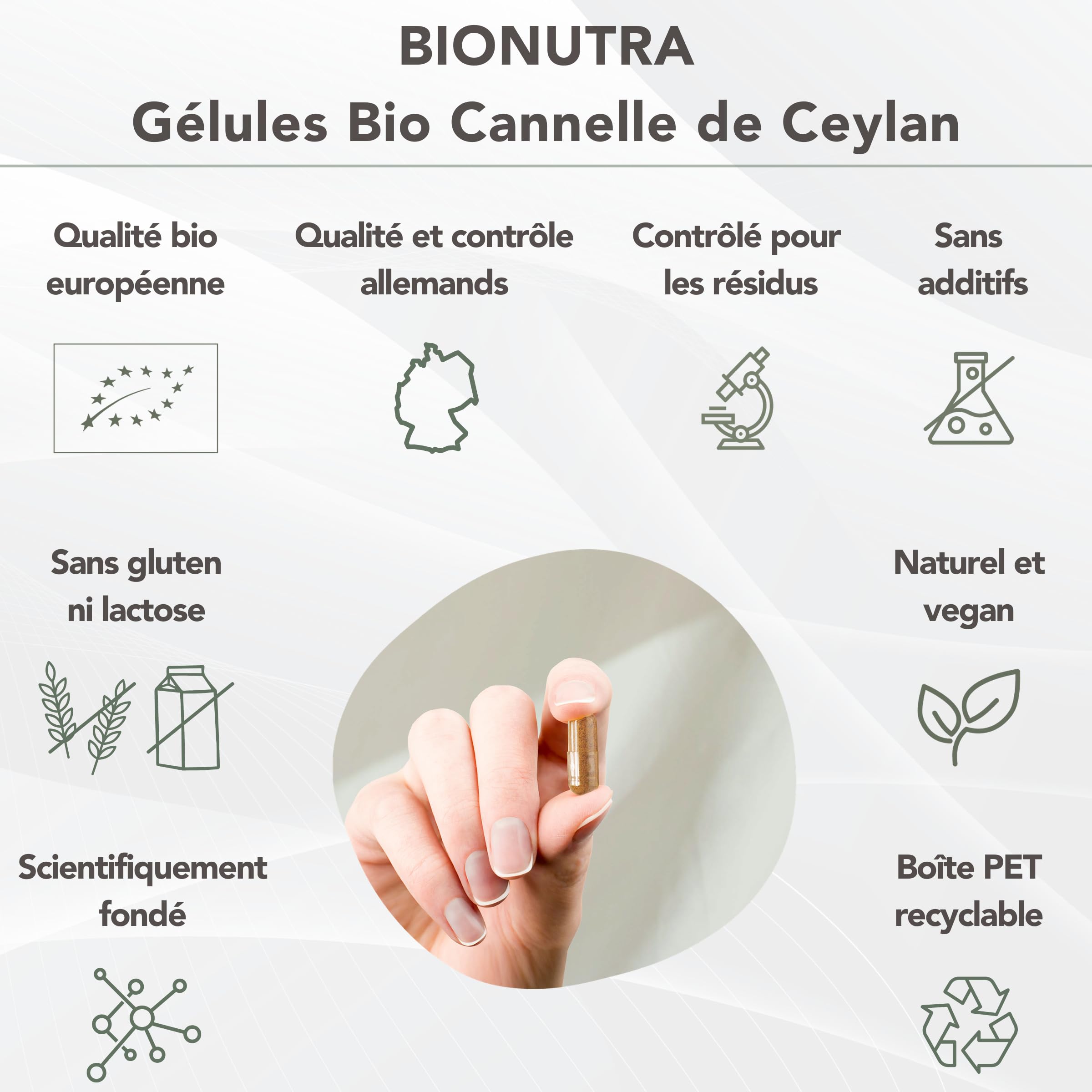 BIONUTRA Gélules de Cannelle de Ceylan Bio, 270 gélules de 600 mg | Poudre d’écorce de cannelle de Ceylan bio, contrôle des résidus, sans additifs, vegan, fabrication en Allemagne
