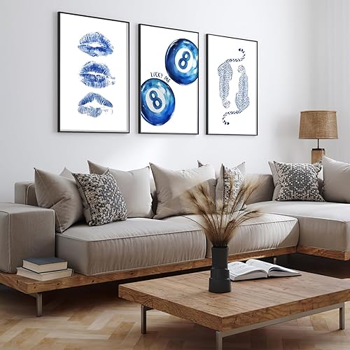 Miniatura 2 de Modern Wall Art Preppy Aesthetic Retro Maximalist Aesthetic Apartment Home Decor Trendy Blue White Print Set of 3 UnFramed 12x16 Inch Wall Art for