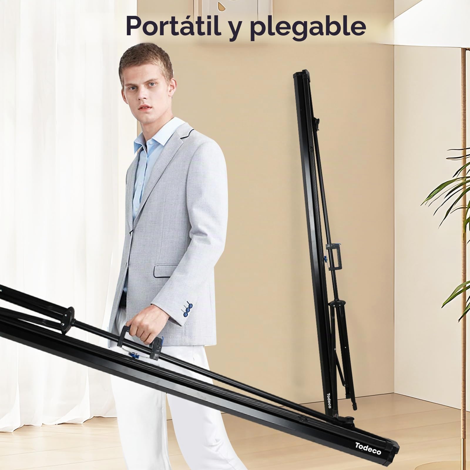 Todeco Pantalla Proyector con Trípode 60 Pulgada, 16:9 | Altura ajustable, portátil y manual plegable, HD 4K y 3D, ideal para casa, oficina y exterior