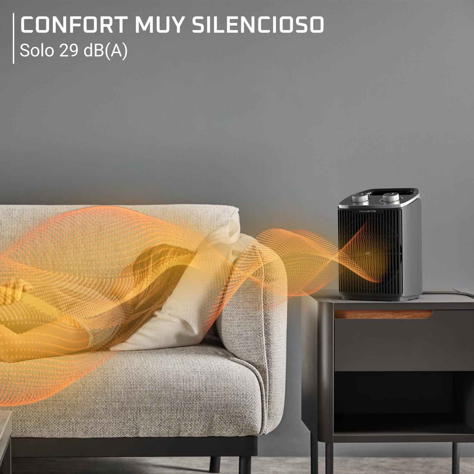 Rowenta Intense Comfort, Calefactor, 2000 W de potencia SO2350 | Bajo consumo, silencioso, apagado automático, 2 Modos Eco/Turbo, Calienta hasta 35m, Uso sencillo a diario, Color: Negro