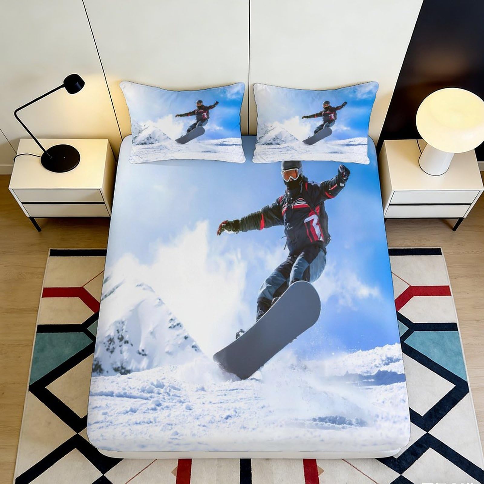 Pnayamiorkfel Style-1 3D Printed Snowboard Action Fitted Sheet Microfiber Bedroom Decor Mountain Ski Mattress Cover For Home Dorm 90X200x25cm