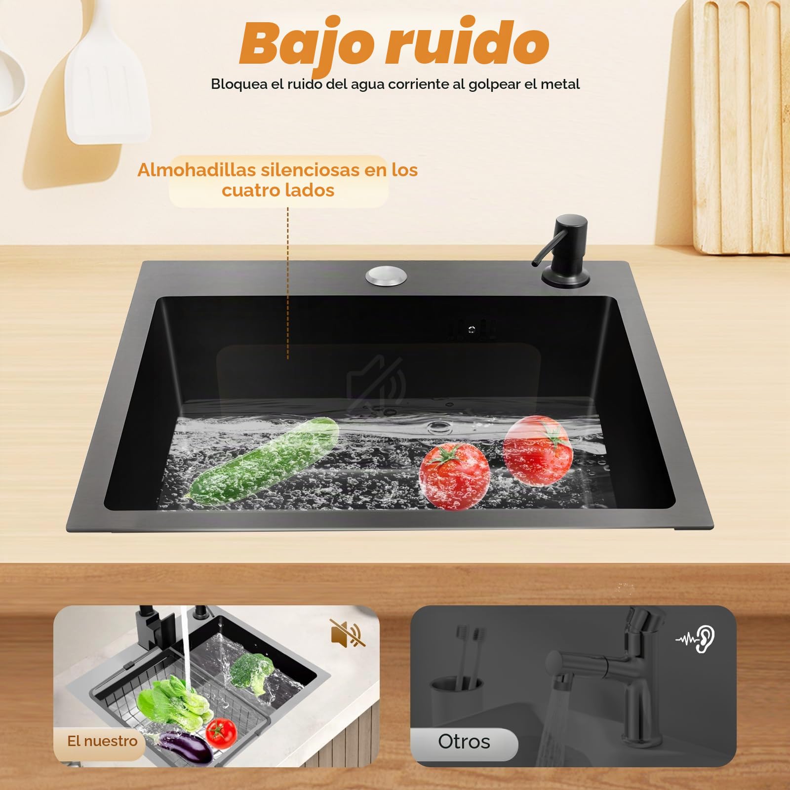 Fregadero de Cocina de Acero Inoxidable Negro 45x40 cm 1 Lavabo