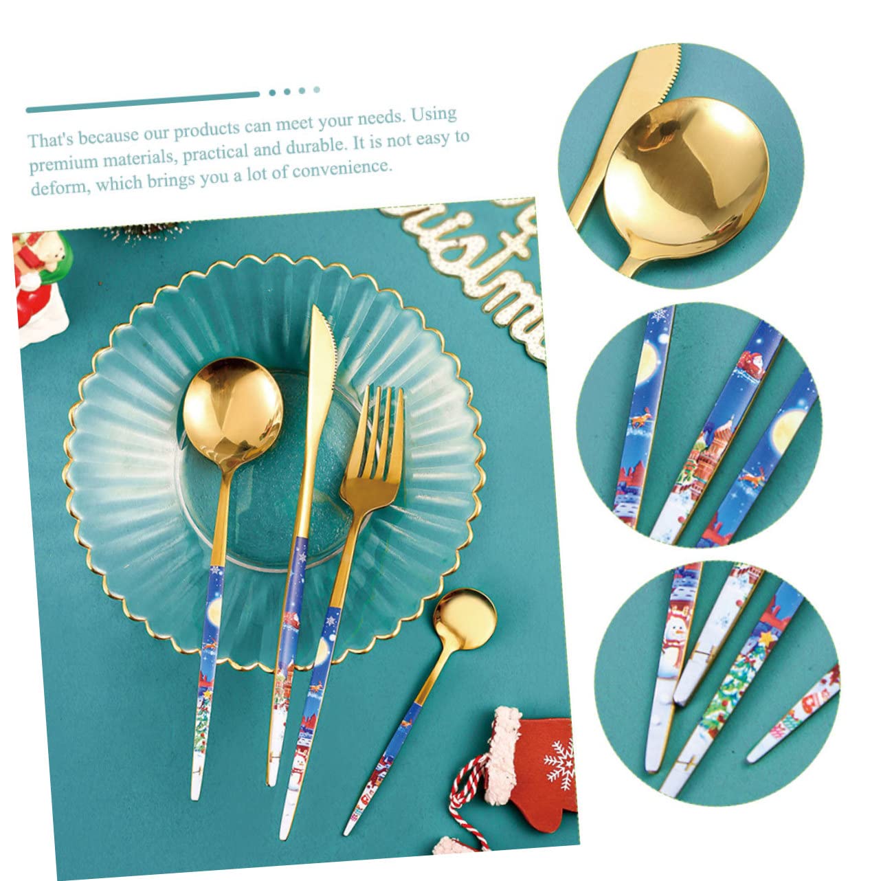 Alipis 4 Juegos De Cuchara Navideña De Acero Inoxidable Kit De Cubiertos De Estilo Europeo Vajilla Cubiertos De Fiesta Kit De Chapado En Oro Para Carne