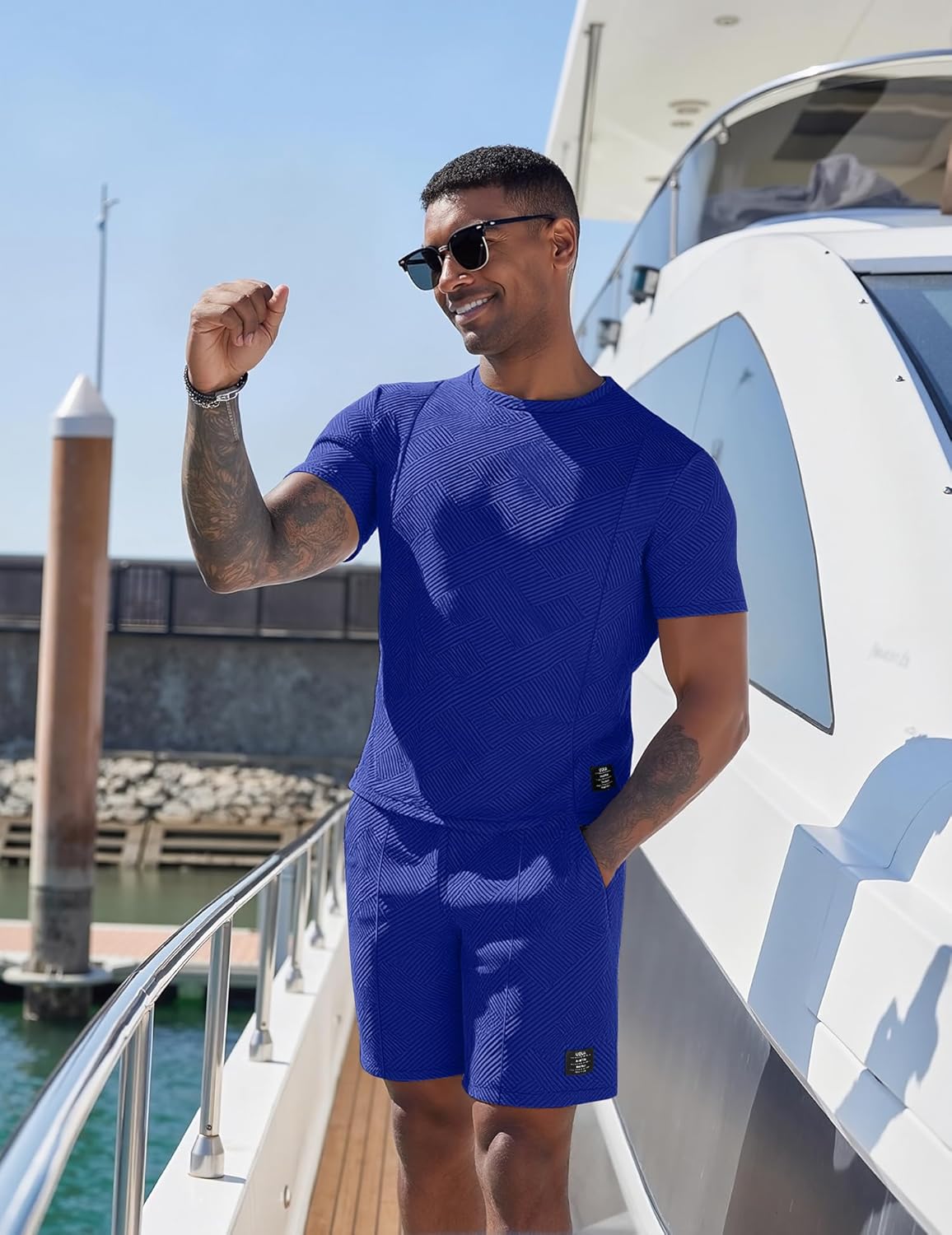 UOUA Mens Short Sets Summer 2 Piece Outfits Casual Short Sleeve Jogging Tracksuits - Image 3