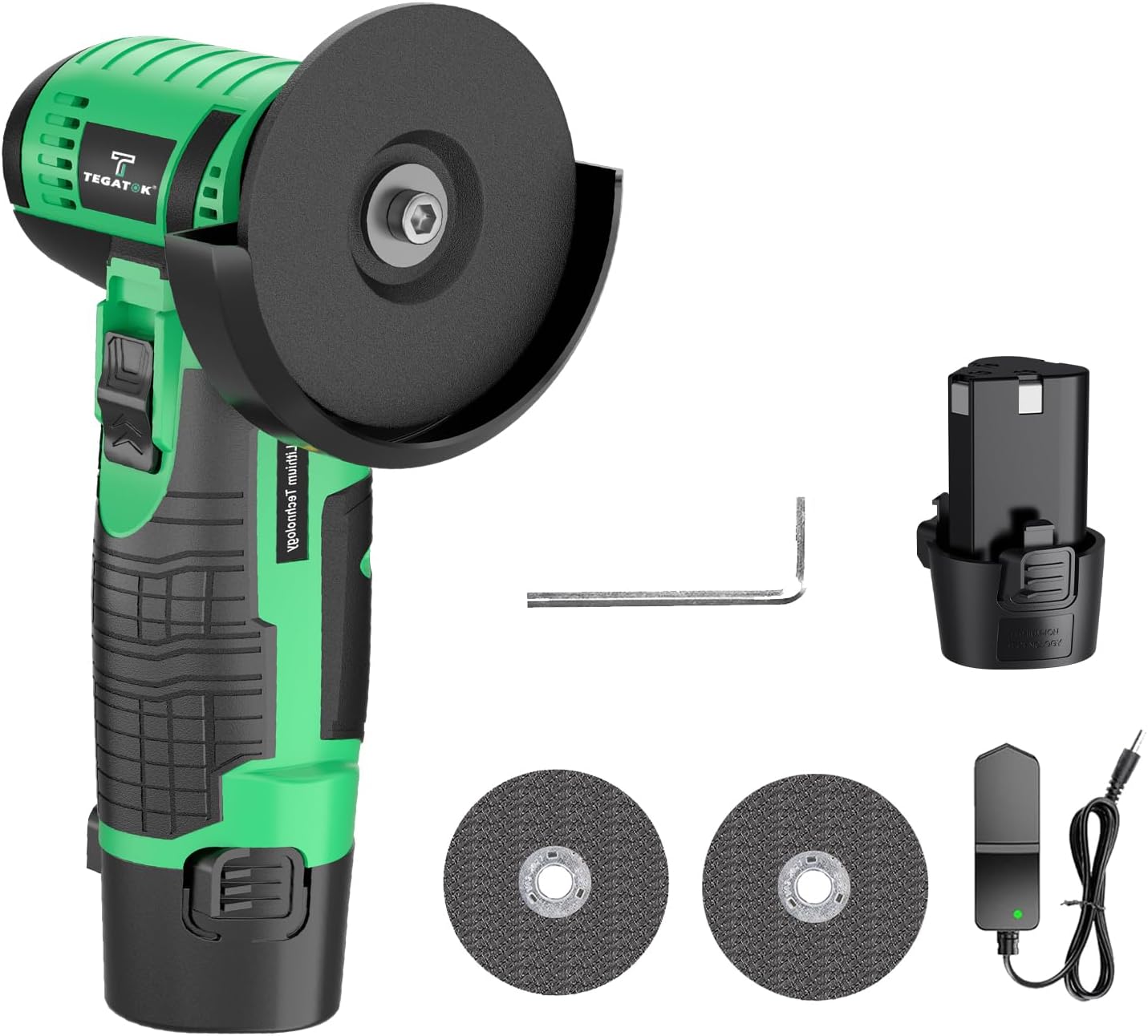 Tegatok Angle Grinder Brushless with 12V Battery and Charge, Cordless Power Tools For Cutting Grinding Polishing
