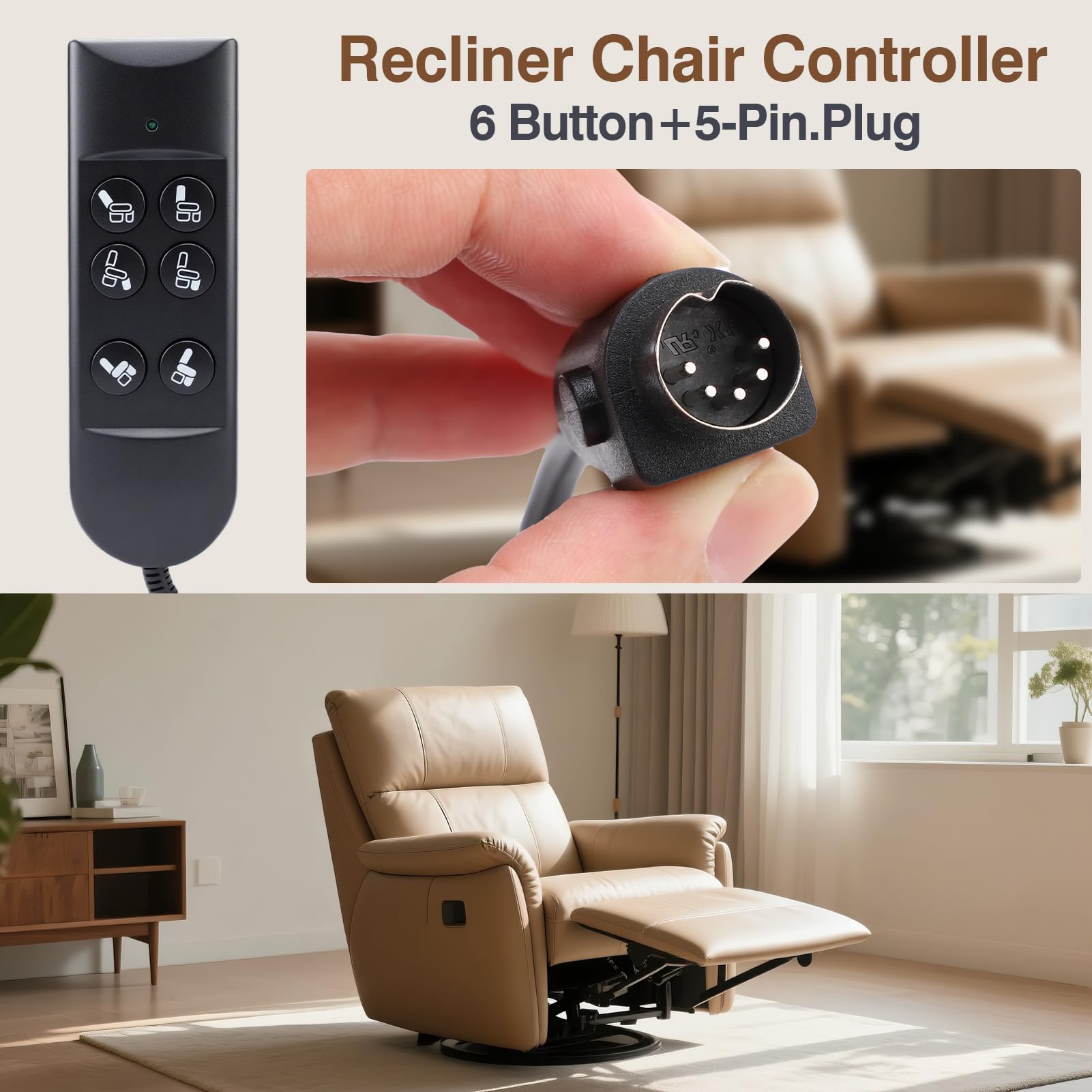 Yosoo Health Gear Contrôleur de Fauteuil Inclinable Électrique 6 Boutons 5 PIN, Interrupteur Manuel de Fauteuil Inclinable, Électrique Chaise Inclinable Télécommande pour Canapé Électrique