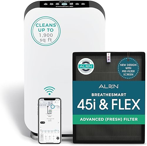 Miniatura 13 de Purificador de aire Alen BreatheSmart 45i HEPA con filtro puro para habitaciones grandes de hasta 1900 pies cuadrados. Perfecto para dormitorios y