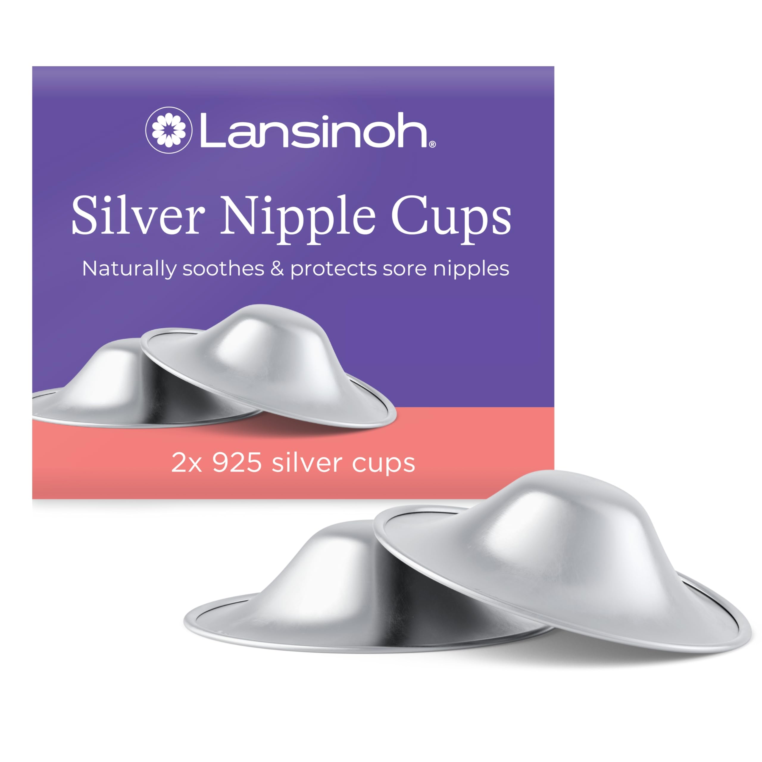 Lansinoh Silver Nipple Cups - 925 Sterling Nickel Free Silver Nipple Shields for Breastfeeding - Naturally Protects and Helps Heal Sore Nipples Breast Feeding - Postpartum Essentials