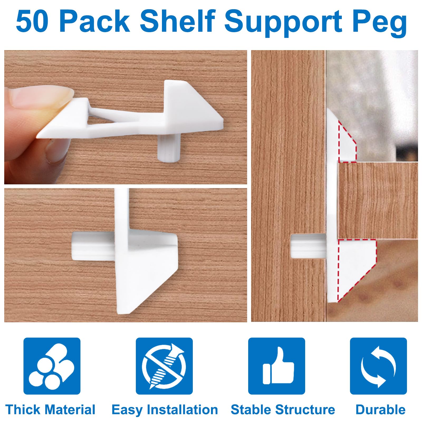INCREWAY 50pcs Cabinet Board Support Pegs, White Plastic Shelf Pins - Image 3