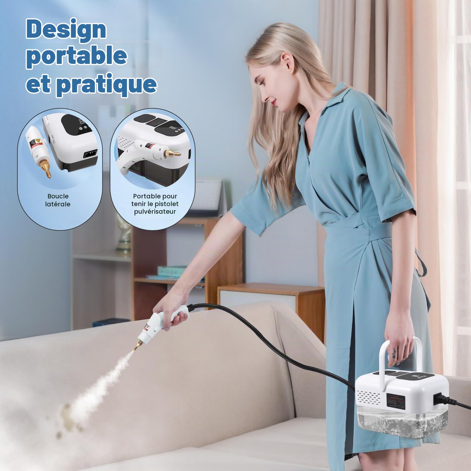 Nettoyer à Vapeur, 2500W Nettoyeur Vapeur Professionnel avec 6 Têtes 1200ML Réservoir d'eau de Grande Capacité, Nettoyage Vapeur pour le Nettoyage, Canapés, Carrelage, Voitures