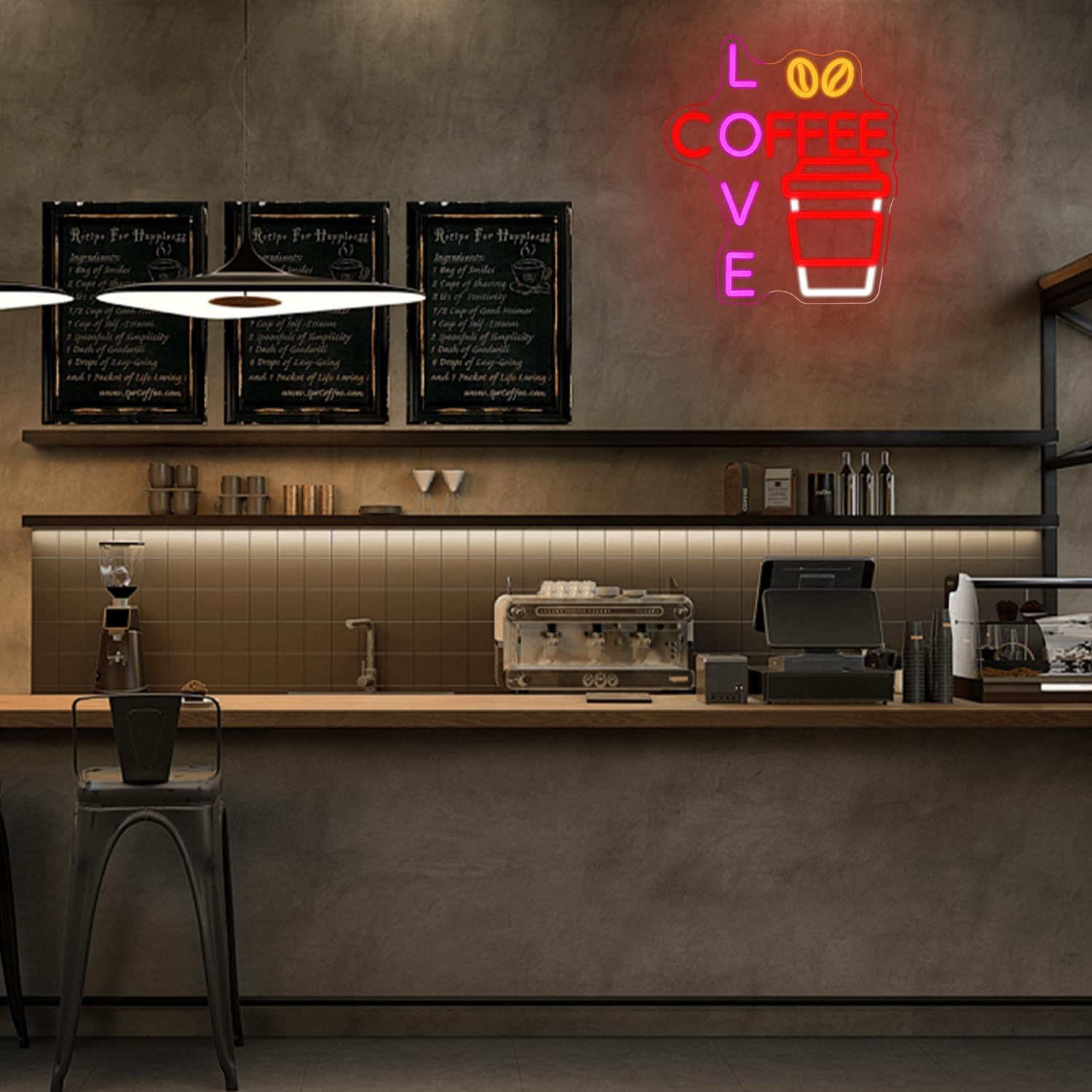 Love & Coffee Neon Sign Latte Neon LED Sign Cafe Neon Signs for Wall Decor Dimmable colorful LED Neon Light for Coffee Shop kitchens Bedroom Man Cave Decor