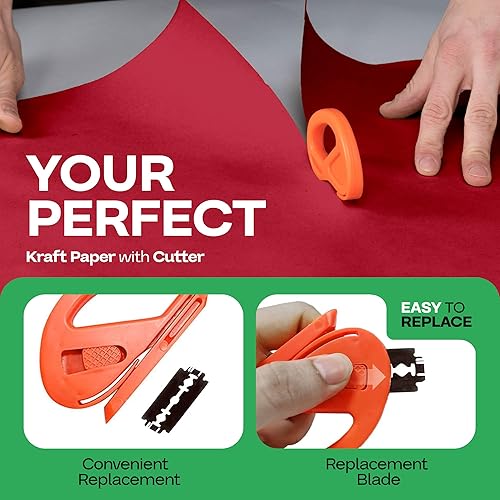 Vista 70 de Rollo de papel kraft marrón de 24 x 1800 pulgadas (150 pies) con cortador, papel de calidad fabricado en Estados Unidos, 50 libras de grosor