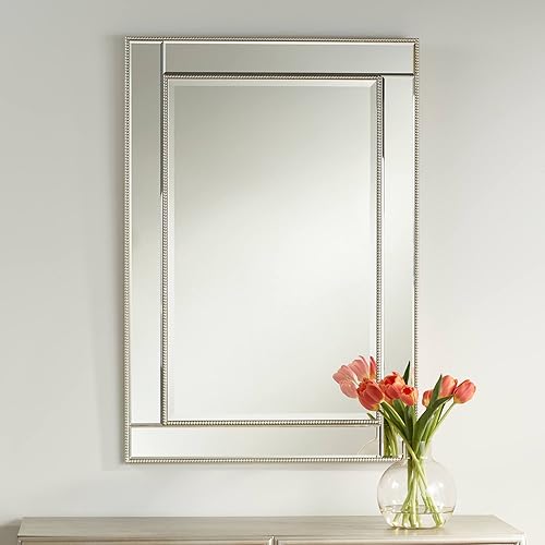 Trenta - Espejo de pared rectangular decorativo con borde biselado moderno, marco de cuentas de oro champán, 27 pulgadas de ancho para baño,