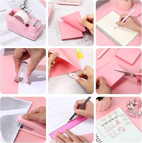 Miniatura 5 de Sabary Kit de accesorios de escritorio rosa de 12 piezas, incluye grapadora con grapas, dispensador de cinta, removedor de grapas, adhesivo con