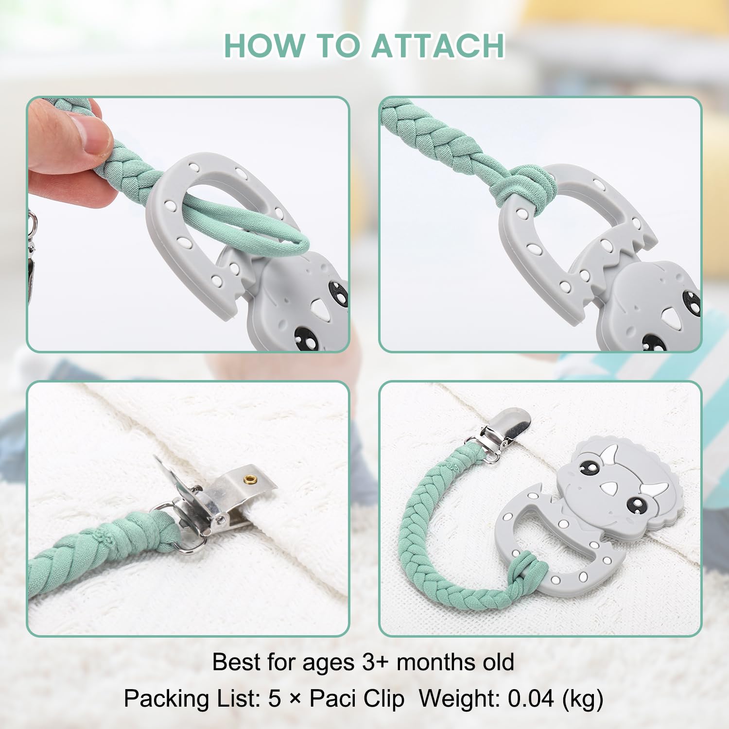 CLDY Cadena para chupete bebé para niño, clip para chupete, Set de 5 correas de algodón para chupete, aptas para niños y niñas, ideales para juguetes, cochecitos, portabebés y sillas de coche